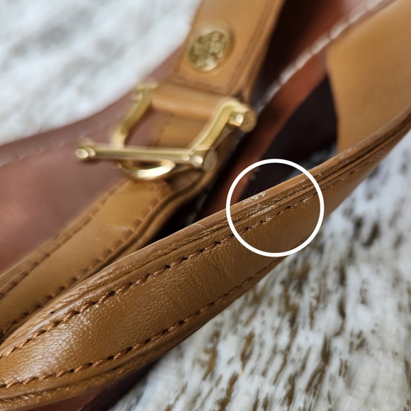 Tory Burch "Nora Mestico Wedge" Brown Leather Thong Sandal | Women's Size 7.5 - Picture 10 of 11